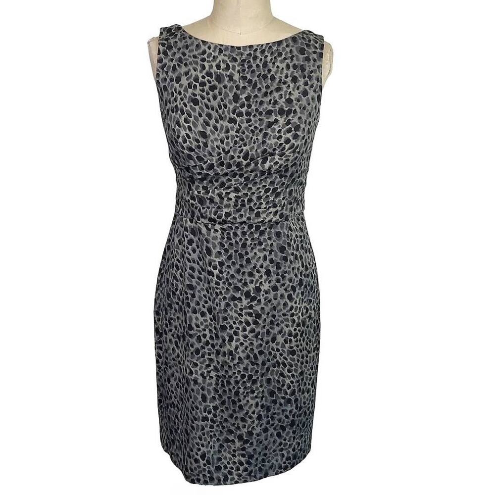 ANN TAYLOR Silk Black & Gray Leopard Cheetah Sleeveless Sheath Dress ~ Womens 10